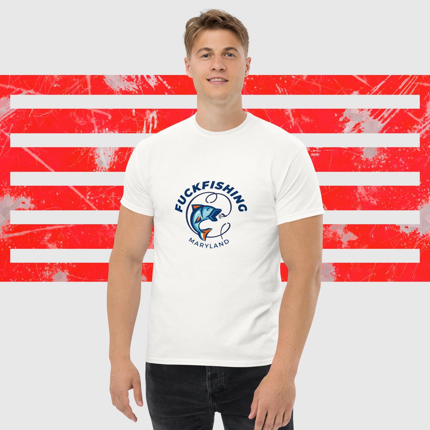 PREMIUM T-SHIRT AMERICAN FISHERMAN FUCKFISHING MARYLAND WHITE FRONT - https://firstamerican.shop/