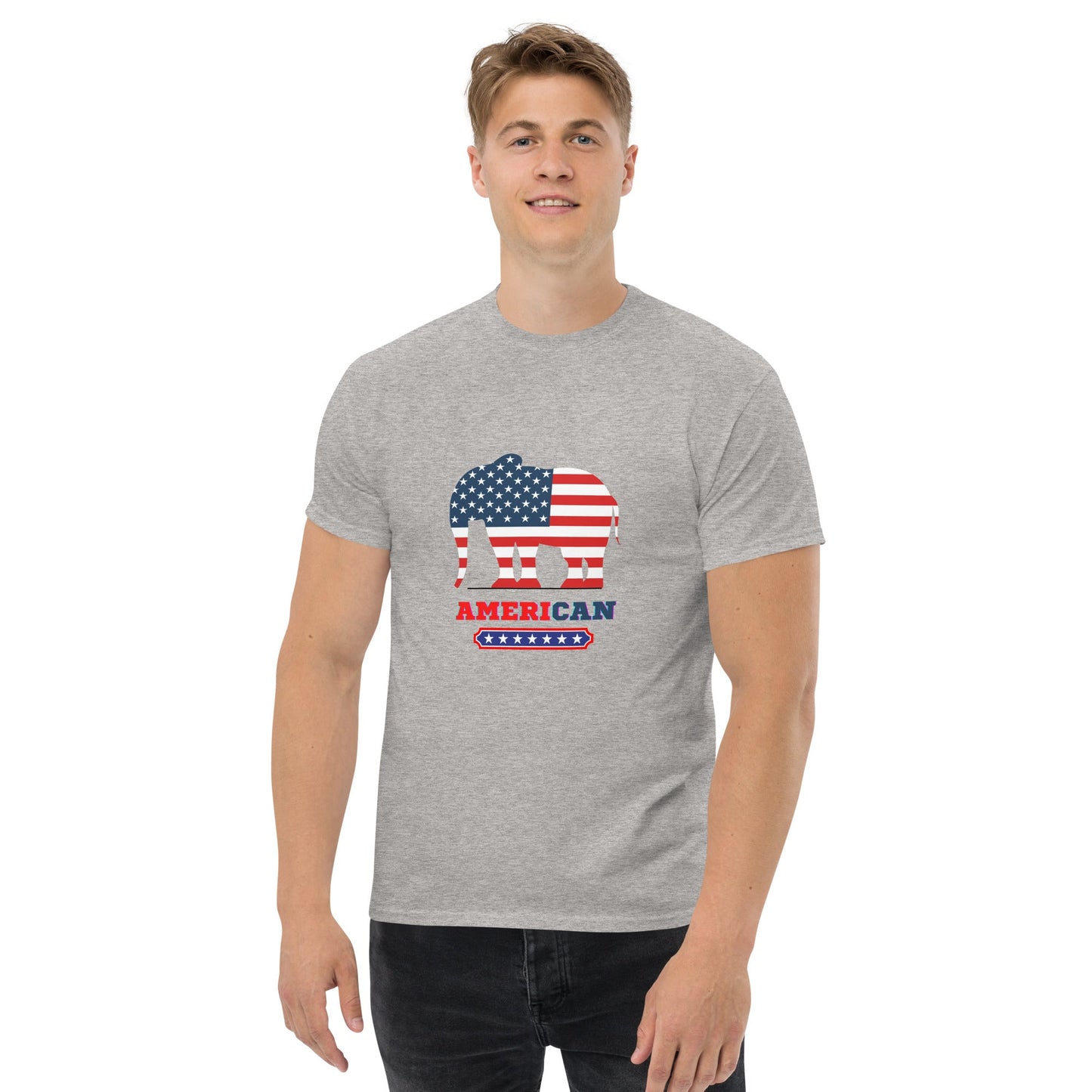AMERICAN MEN'S T-SHIRT "ELEPHANT" SILVER FRONT  - www.firstamericanstore.com