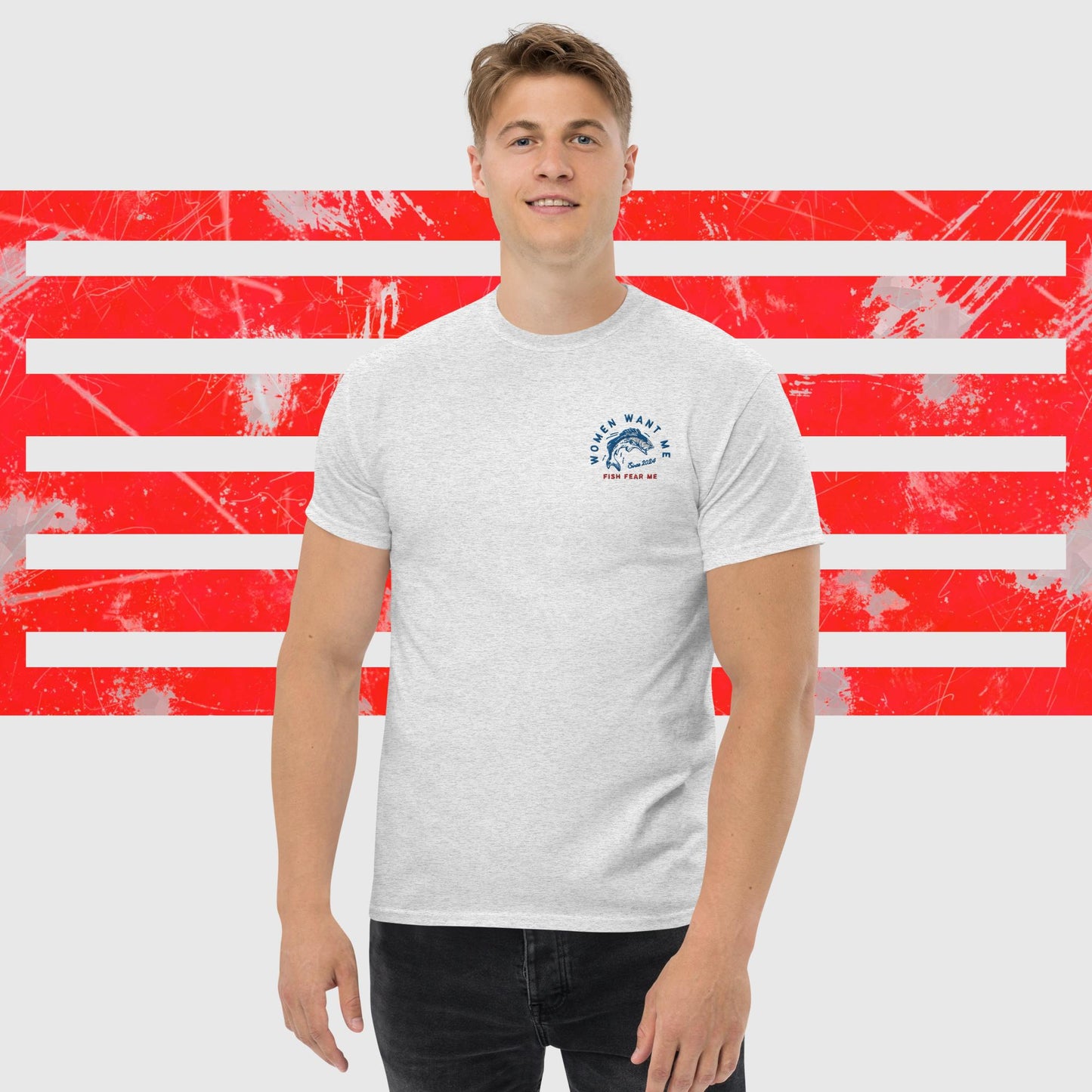 MENS T-SHIRT AMERICAN FISHERMAN WOMEN WANT ME FISH FEAR ME ASH FRONT - https://firstamerican.shop/