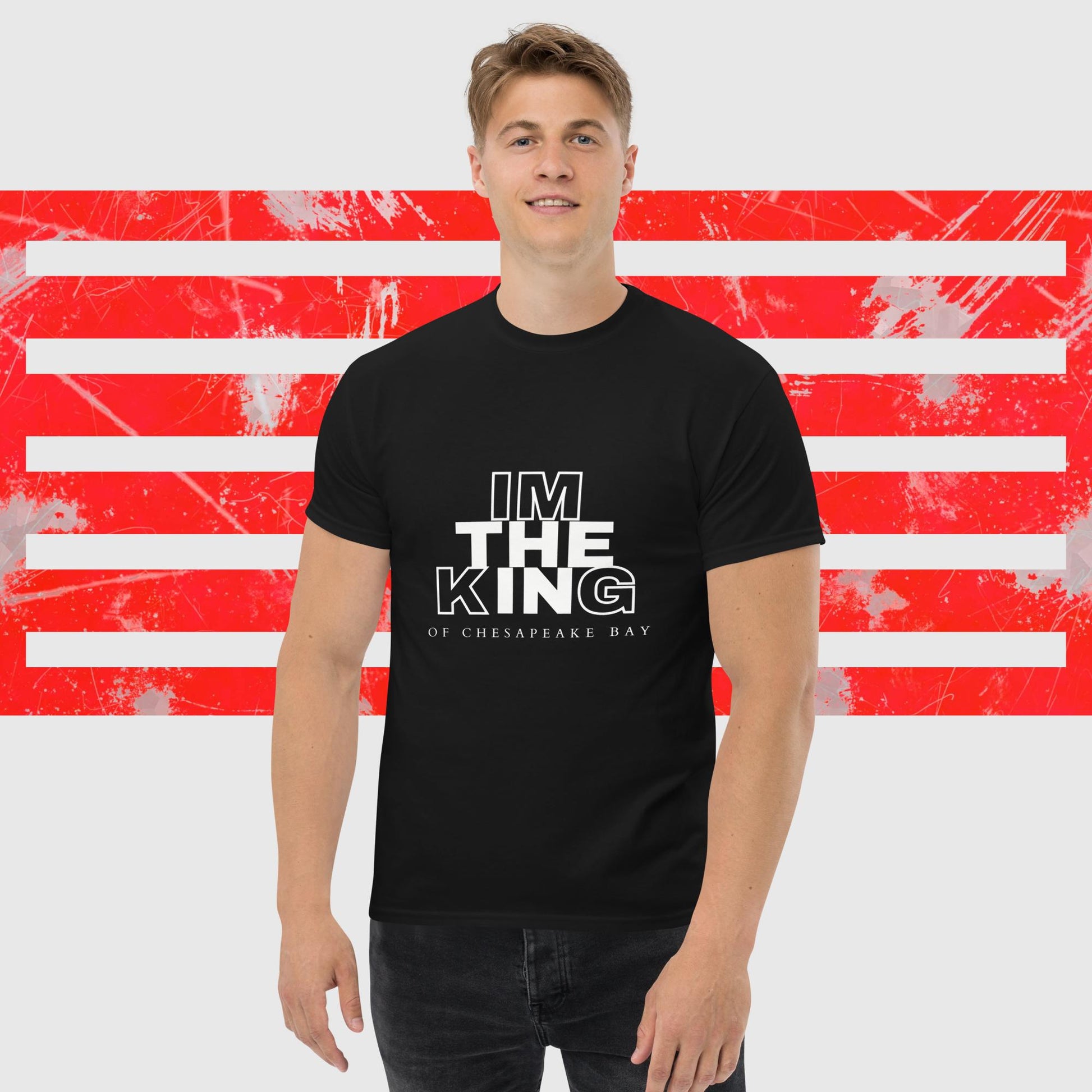 MENS AMERICAN FISHERMAN T-SHIRT THE KING OF CHESAPEAKE BAY BLACK FRONT - https://firstamerican.shop/