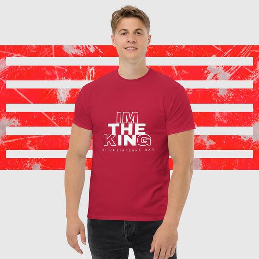 MENS AMERICAN FISHERMAN T-SHIRT THE KING OF CHESAPEAKE BAY CARDINAL  FRONT - https://firstamerican.shop/