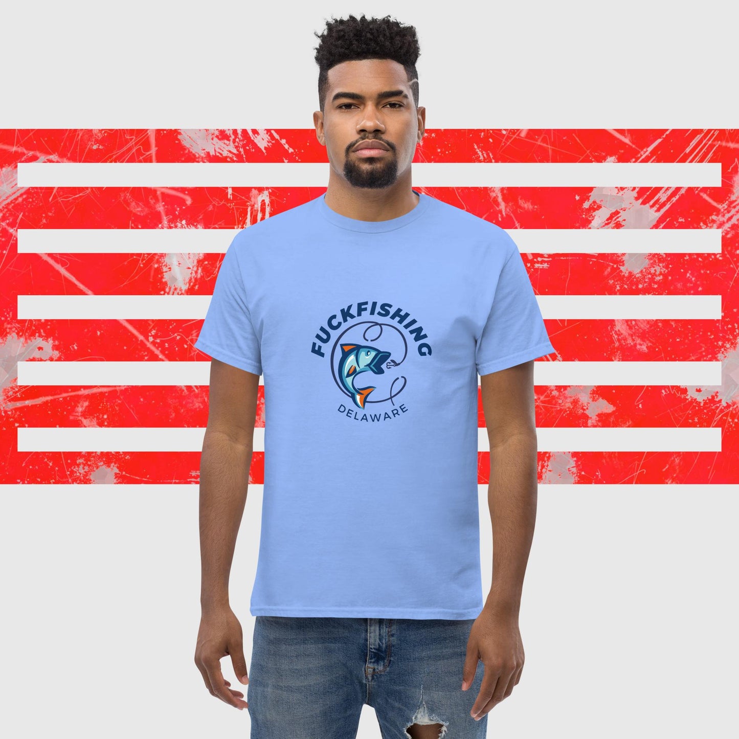 PREMIUM T-SHIRT AMERICAN FISHERMAN FUCKFISHING DELAWARE CAROLINA BLUE - https://firstamerican.shop/