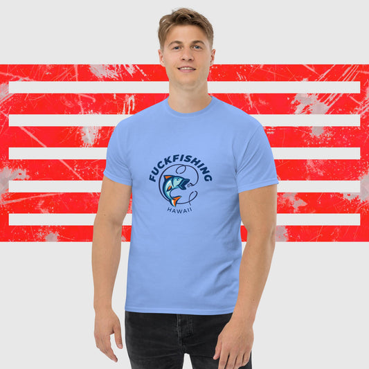 PREMIUM T-SHIRT AMERICAN FISHERMAN FUCKFISHING HAWAII BLUE FRONT  - https://firstamerican.shop/