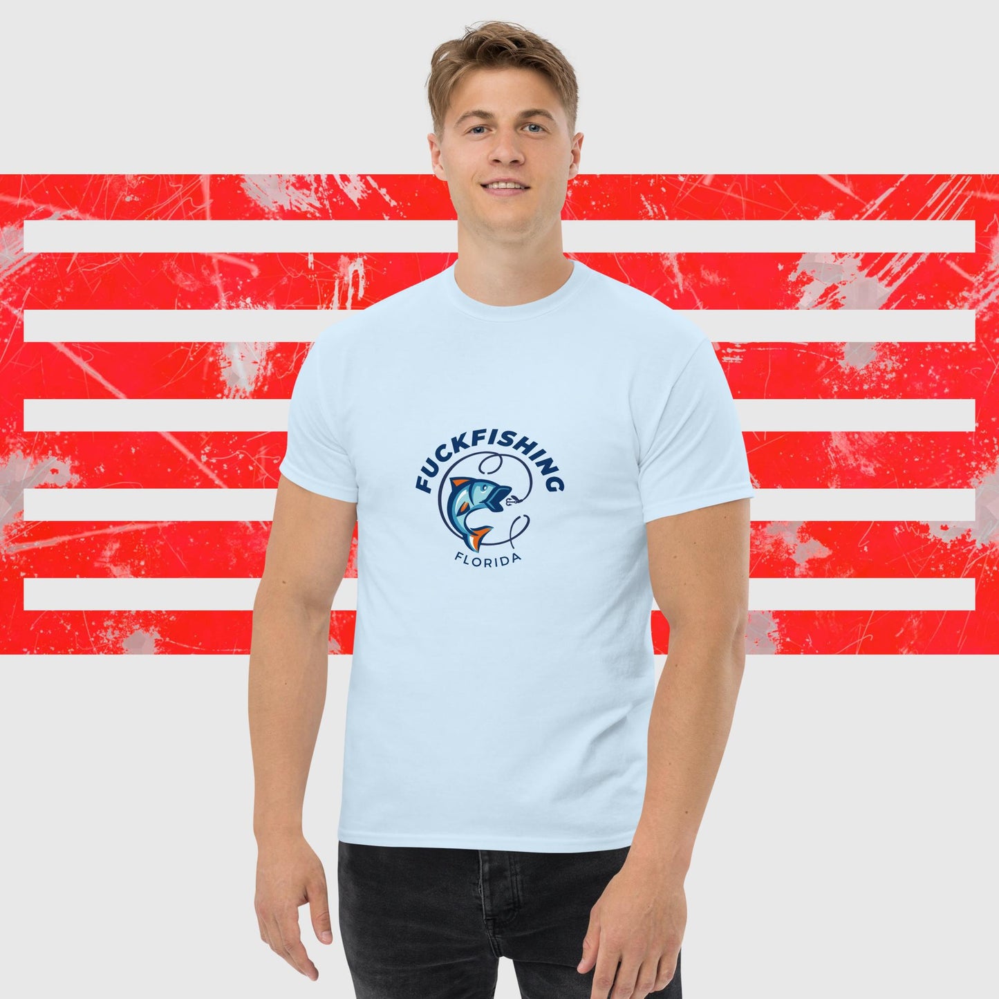 PREMIUM T-SHIRT AMERICAN FISHERMAN FUCKFISHING FLORIDA LIGHT BLUE FRONT - https://firstamerican.shop/