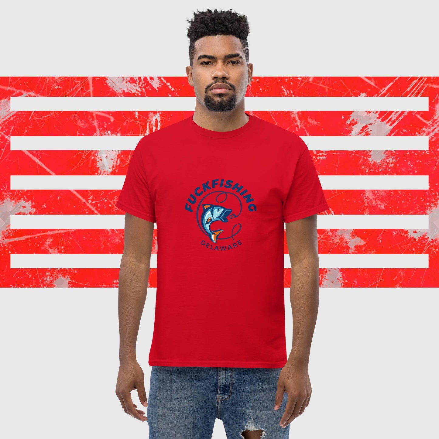 PREMIUM T-SHIRT AMERICAN FISHERMAN FUCKFISHING DELAWARE RED FRONT - https://firstamerican.shop/