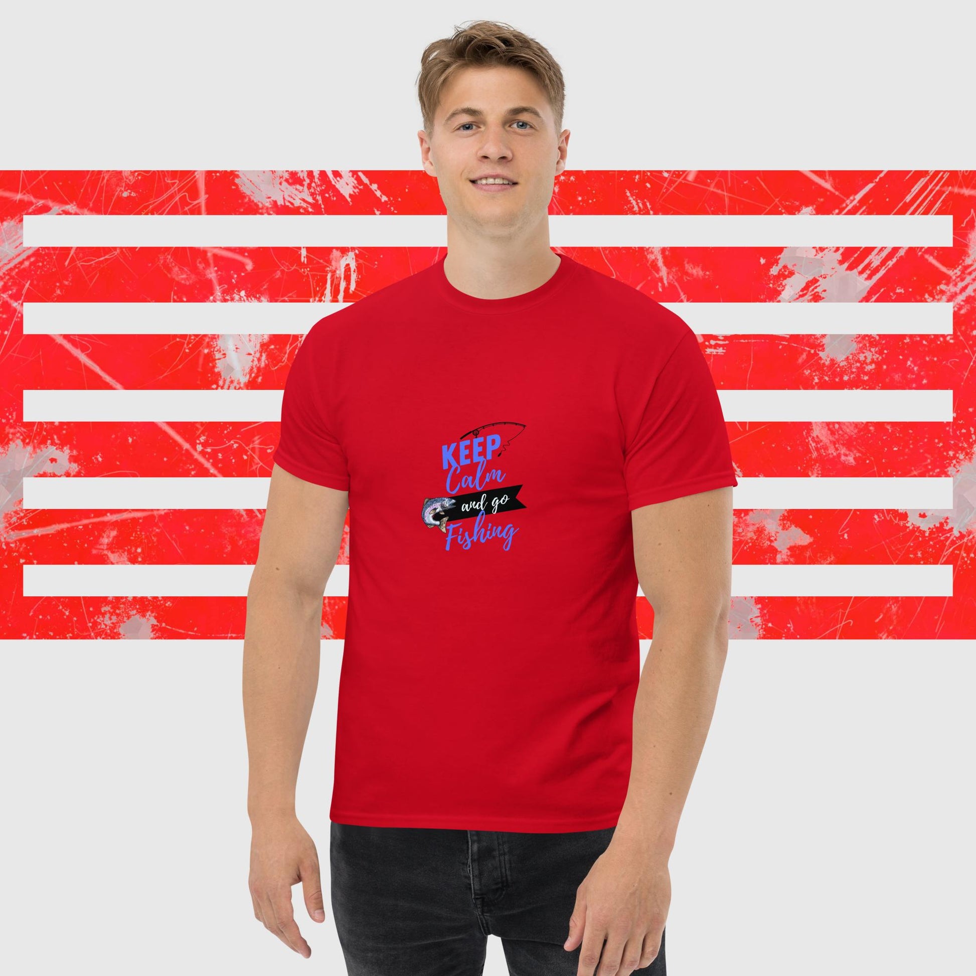 MENS T-SHIRT AMERICAN FISHERMAN KEEP CALM & GO FISHING RED FRONT - https://firstamerican.shop/