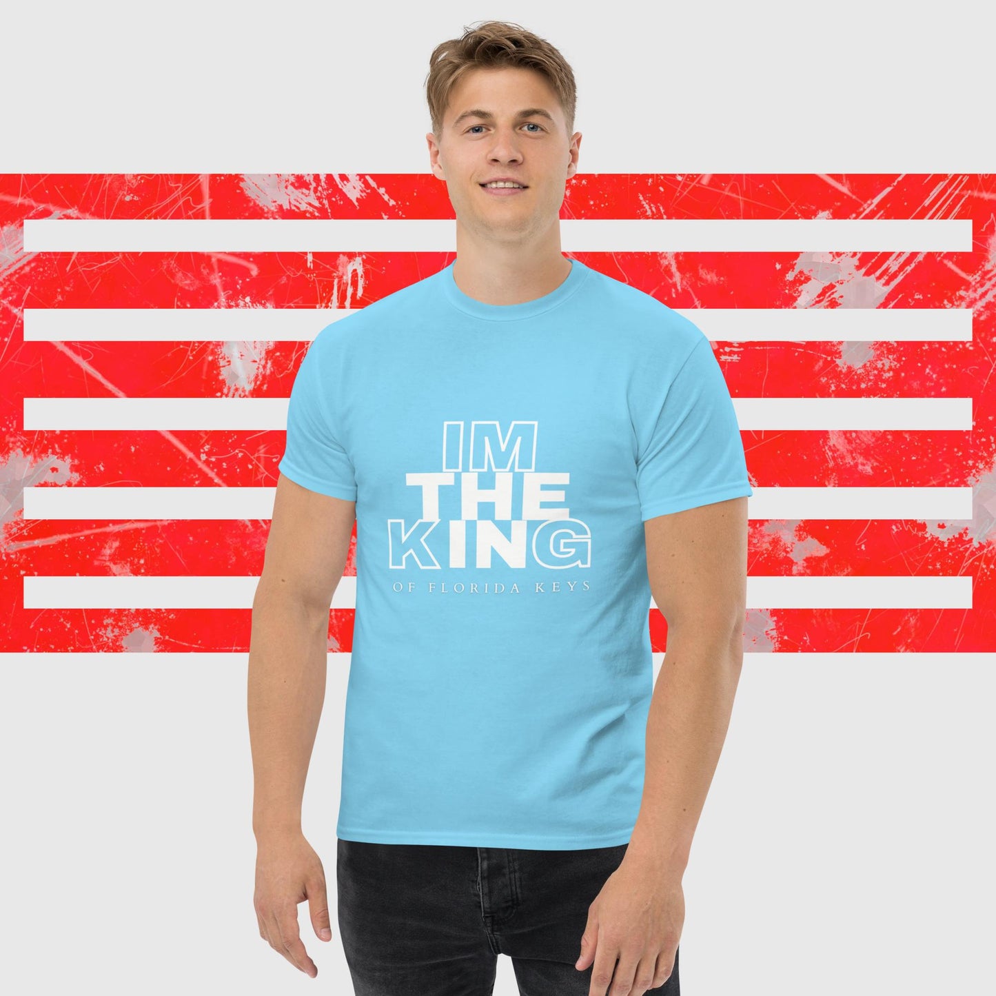 MENS AMERICAN FISHERMAN T-SHIRT THE KING OF FLORIDA KEYS SKY FRONT - https://firstamerican.shop/