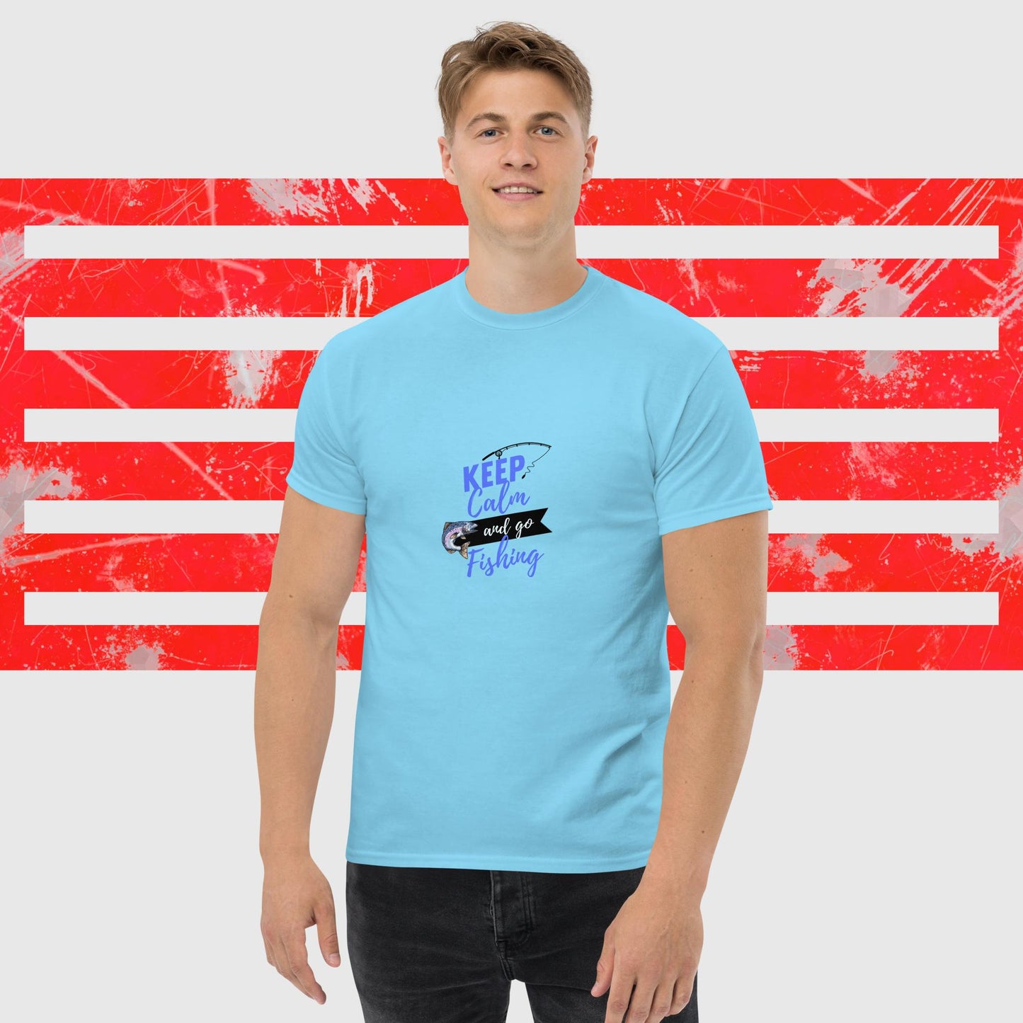 MENS T-SHIRT AMERICAN FISHERMAN KEEP CALM & GO FISHING SKY FRONT - https://firstamerican.shop/