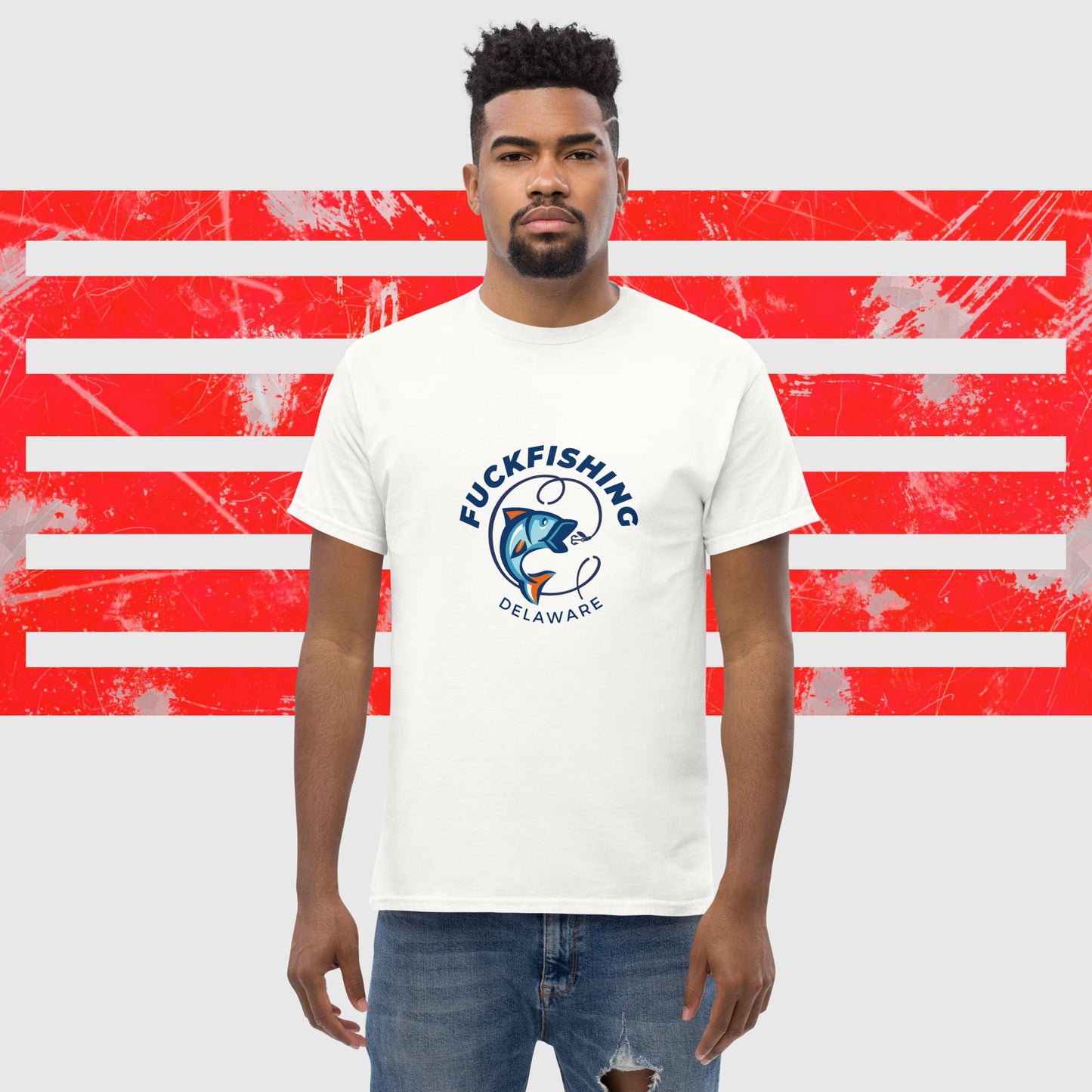 PREMIUM T-SHIRT AMERICAN FISHERMAN FUCKFISHING DELAWARE WHITE FRONT - https://firstamerican.shop/