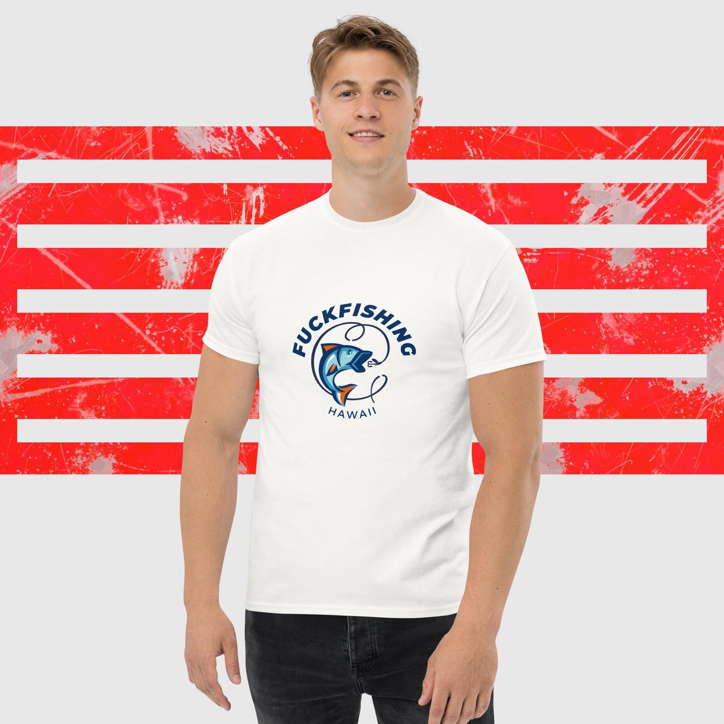 PREMIUM T-SHIRT AMERICAN FISHERMAN FUCKFISHING HAWAII WHITE FRONT  - https://firstamerican.shop/