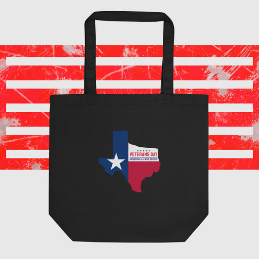 PATRIOTIC ECO TOTE BAG FOR VETERANS DAY TEXAS FOR PROUD AMERICAN BLACK FRONT - www.firstamericanstore.com