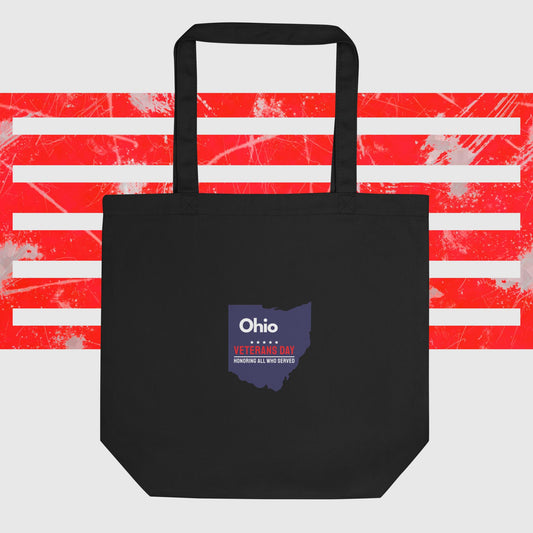 PATRIOTIC ECO TOTE BAG FOR VETERANS DAY OHIO FOR PROUD AMERICAN BLACK FRONT - www.firstamericanstore.com