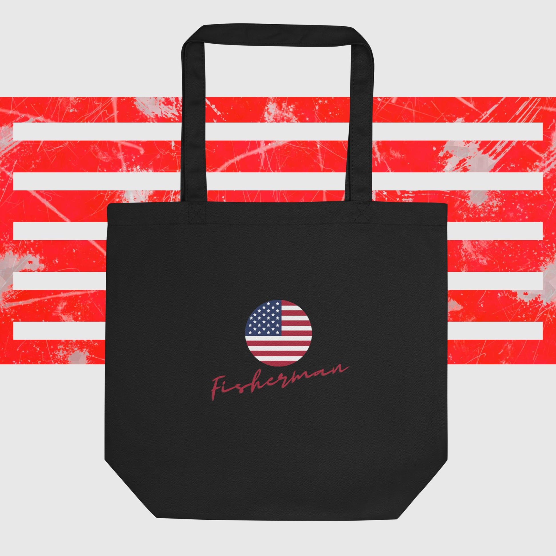 ECO TOTE BAG AMERICAN FISHERMAN BLACK FRONT - firstamerican.shop