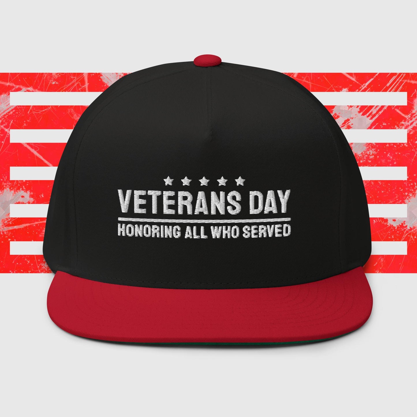 PATRIOTIC CAP VETERANS DAY HONORING ALL WHO SERVED BLACK  RED FRONT - www.firstamericanstore.com