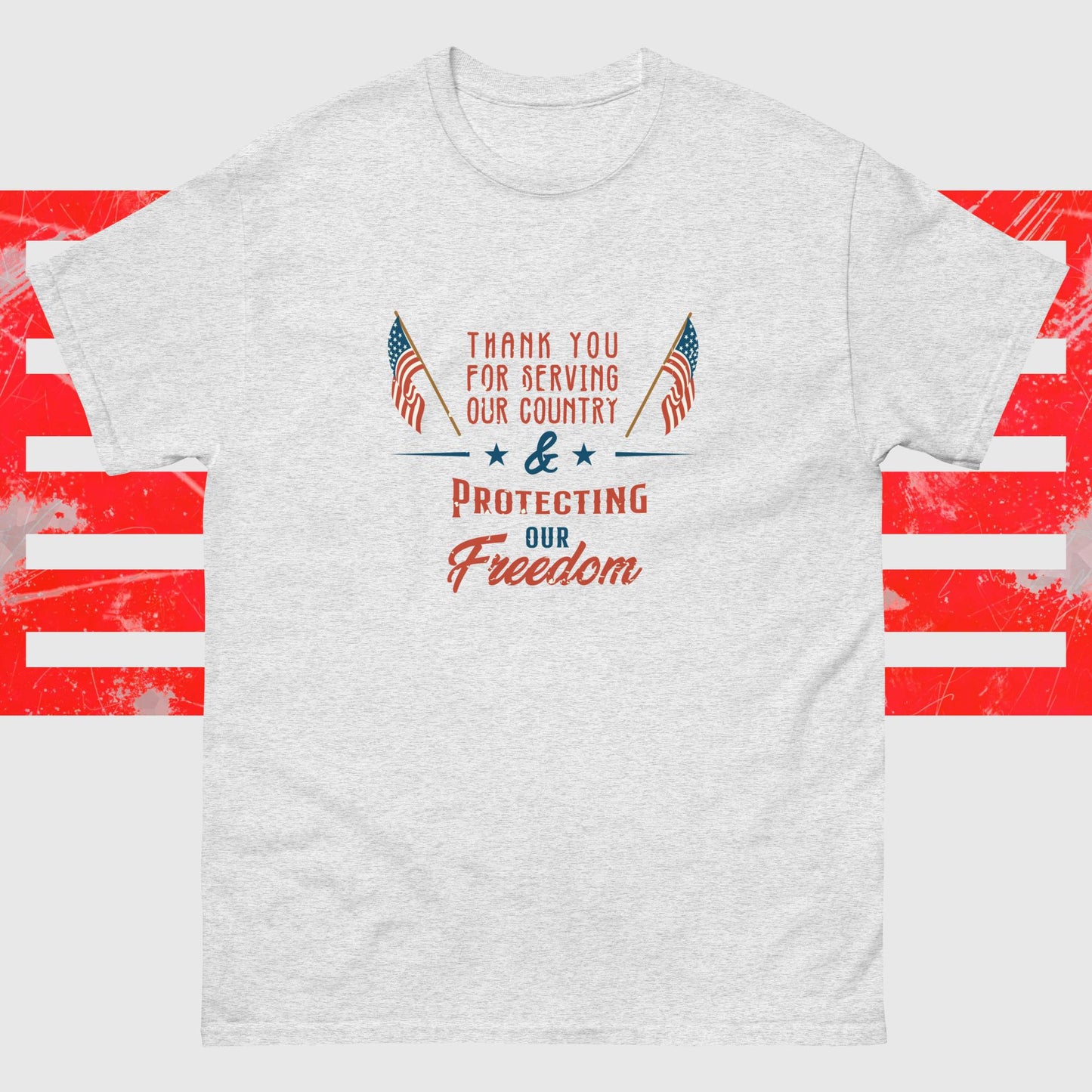 PATRIOTIC TEE FOR VETERANS DAY PROTECTING FREEDOM ASH FRONT - www.firstamericanstore.com