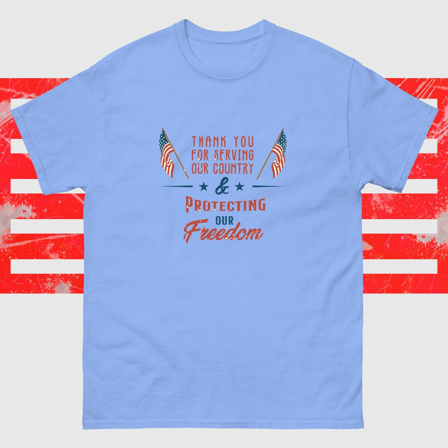 PATRIOTIC TEE FOR VETERANS DAY PROTECTING FREEDOM CAROLINA BLUE FRONT - www.firstamericanstore.com