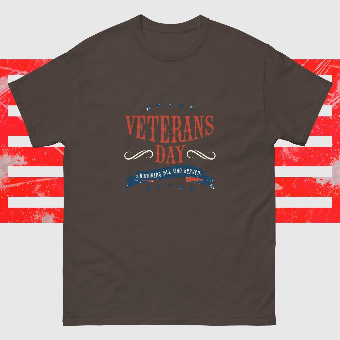 PATRIOTIC MEN'S TEE FOR VETERANS DAY CLASSIC CHOCOLATE FRONT - www.firstamericanstore.com