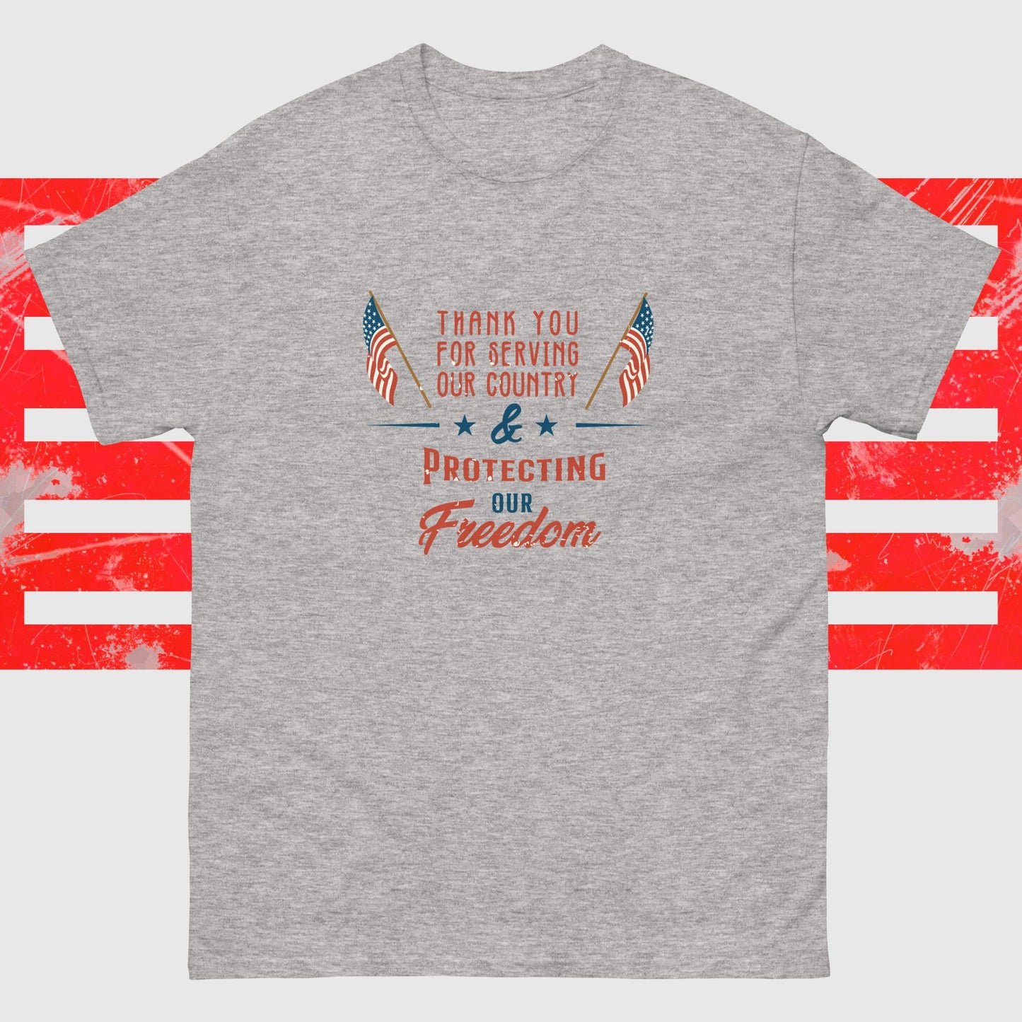 PATRIOTIC TEE FOR VETERANS DAY PROTECTING FREEDOM GREY FRONT - www.firstamericanstore.com