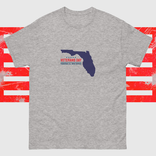 PATRIOTIC MENS T-SHIRT FOR VETERANS DAY FLORIDA FOR PROUD AMERICAN GREY FRONT - www.firstamericanstore.com