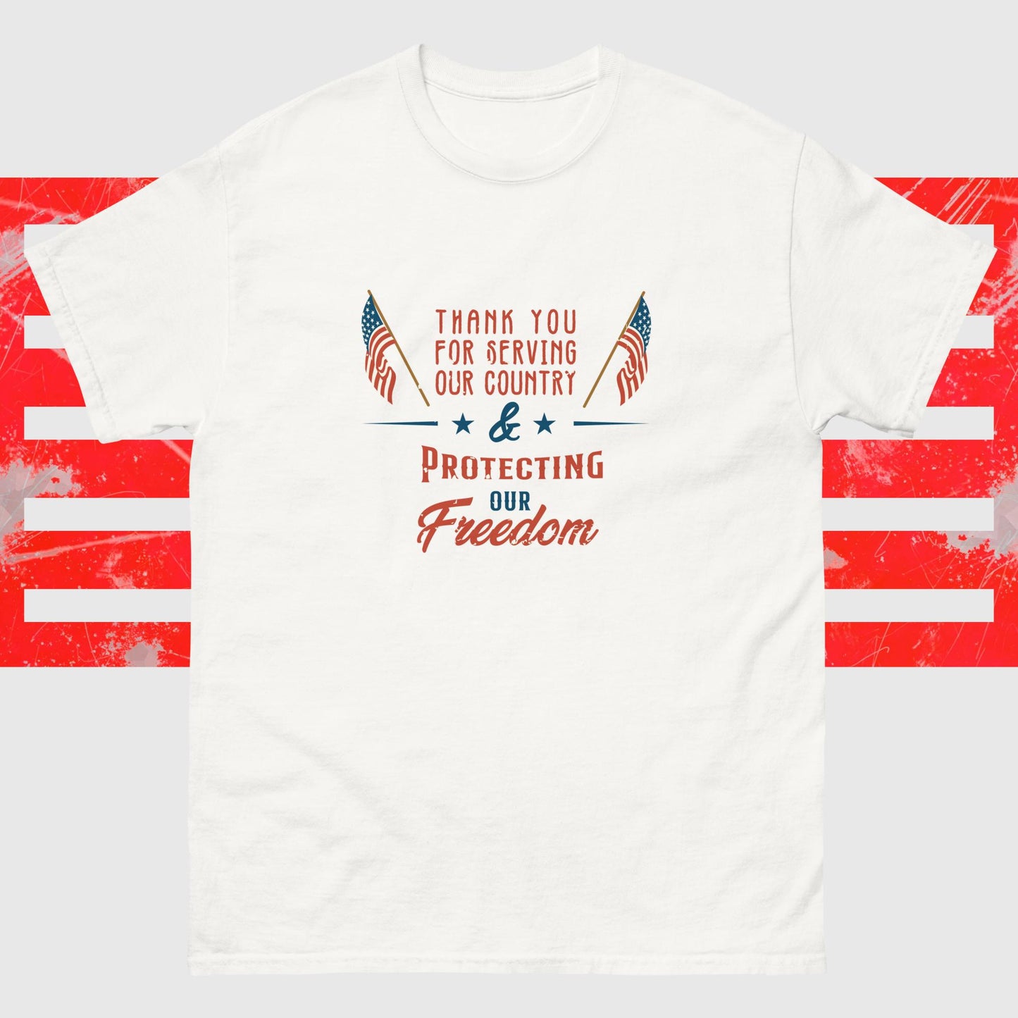 PATRIOTIC TEE FOR VETERANS DAY PROTECTING FREEDOM WHITE FRONT - www.firstamericanstore.com