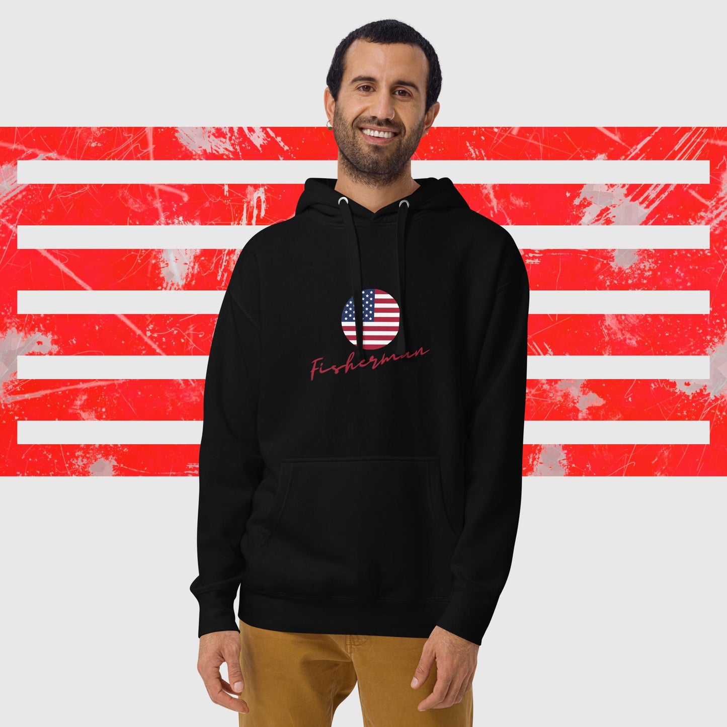 HOODIE AMERICAN FISHERMAN WITH AMERICAN FLAG BLACK FRONT - https://firstamerican.shop/