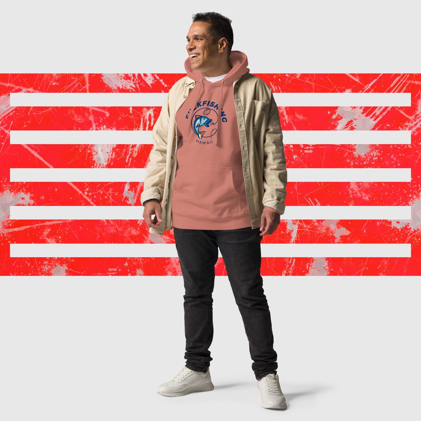 HOODIE AMERICAN FISHERMAN FUCKFISHING HAWAII DUSRY ROSE FRONT - https://firstamerican.shop/