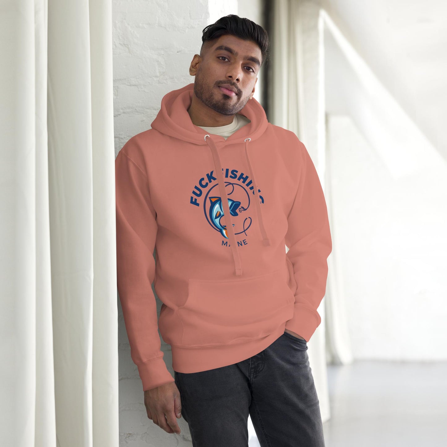 HOODIE AMERICAN FISHERMAN FUCKFISHING MAINEDUSTY ROSE FRONT - https://firstamerican.shop/