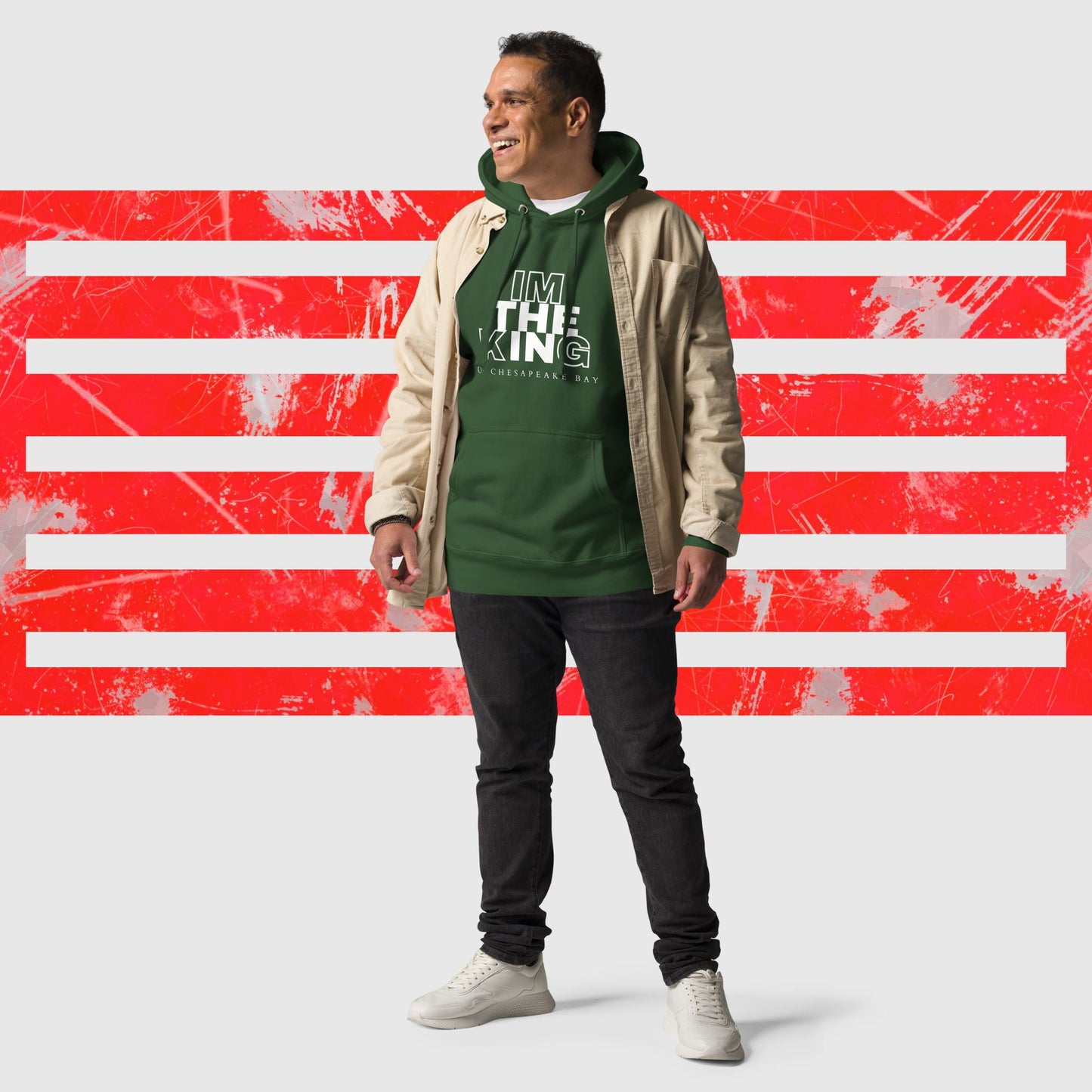 HOODIE AMERICAN FISHERMAN THE KING OF CHESAPEAKE BAY FOREST GREEN FRONT - https://firstamerican.shop/