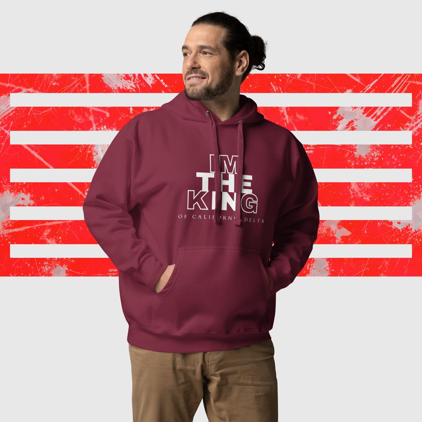 HOODIE AMERICAN FISHERMAN THE KING OF CALIFORNIA DELTA MAROON FRONT - https://firstamerican.shop/