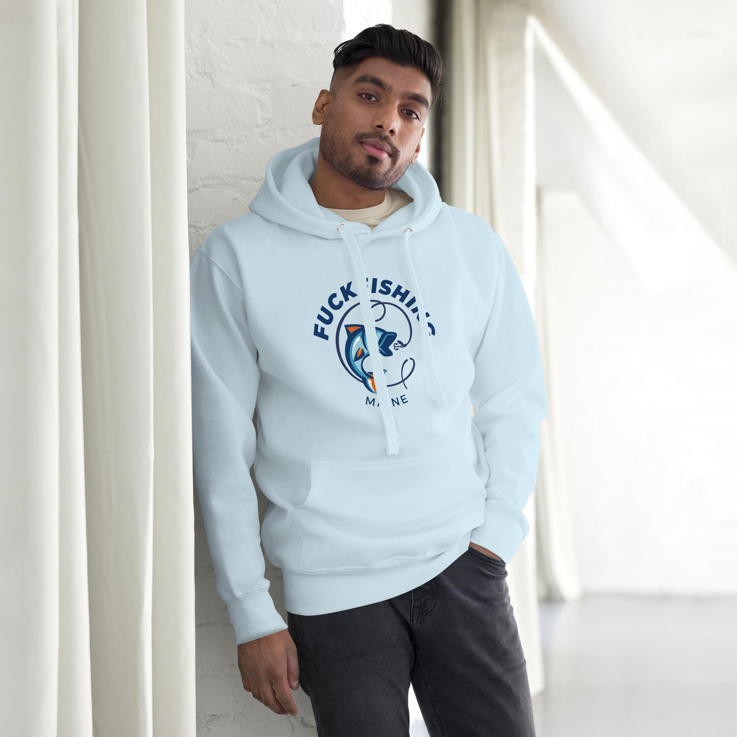 HOODIE AMERICAN FISHERMAN FUCKFISHING MAINESKY BLUE FRONT - https://firstamerican.shop/