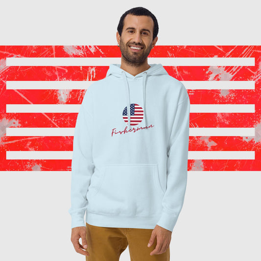 HOODIE AMERICAN FISHERMAN WITH AMERICAN FLAG SKY FRONT - https://firstamerican.shop/