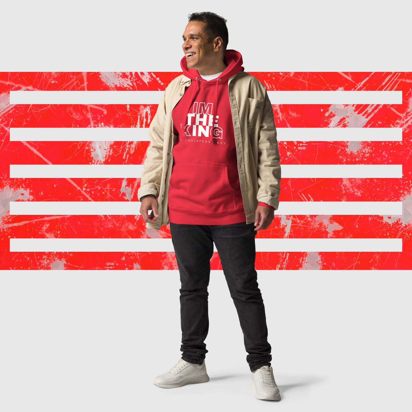 HOODIE AMERICAN FISHERMAN THE KING OF CHESAPEAKE BAY RED FRONT - https://firstamerican.shop/