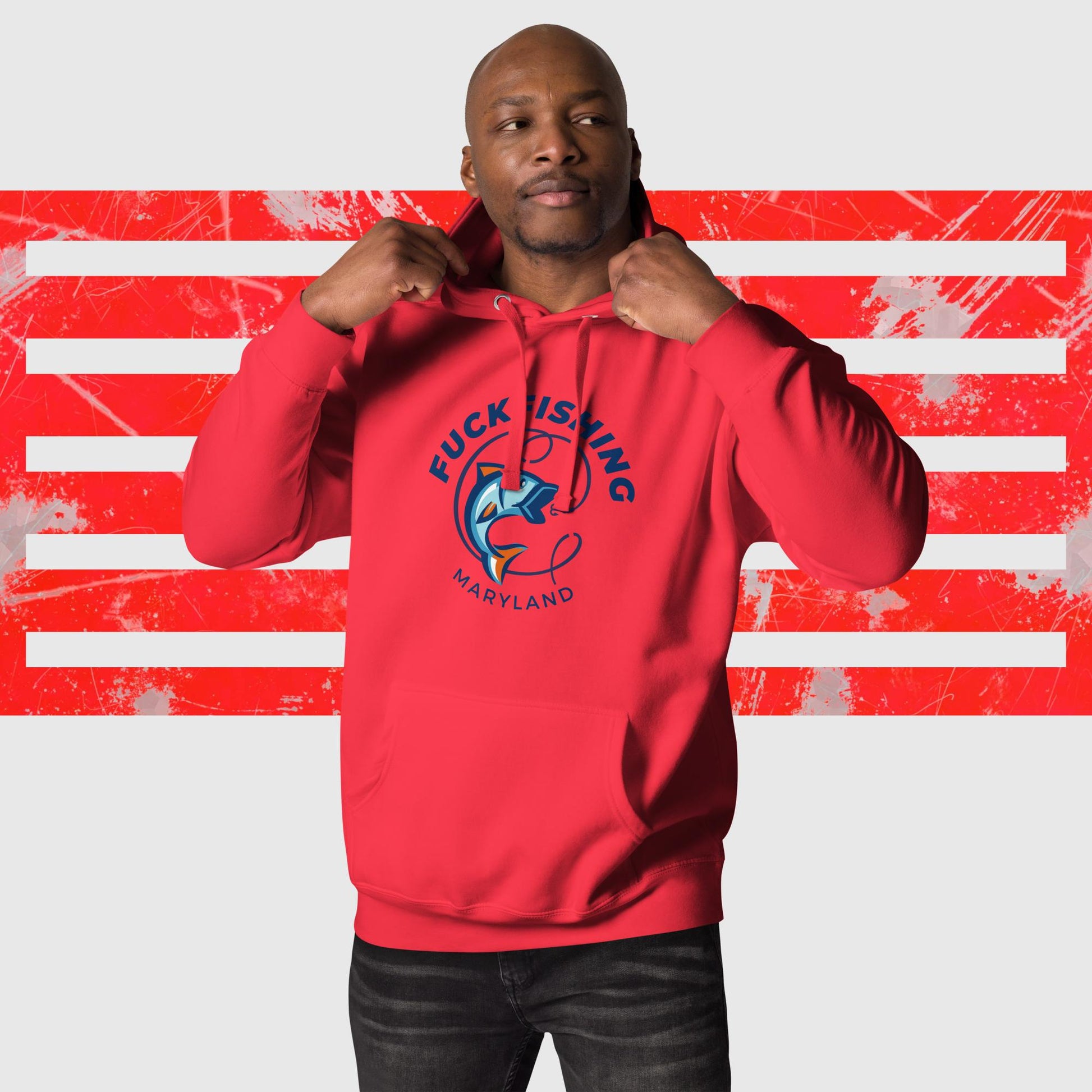 HOODIE AMERICAN FISHERMAN FUCKFISHING MARYLAND RED FRONT - https://firstamerican.shop/