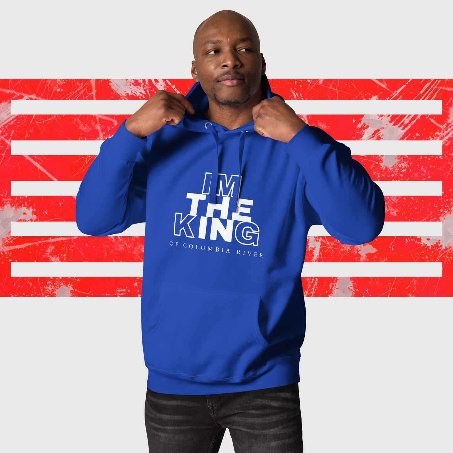 HOODIE AMERICAN FISHERMAN THE KING OF COLUMBIA RIVER TEAM ROYAL FRONT - https://firstamerican.shop/