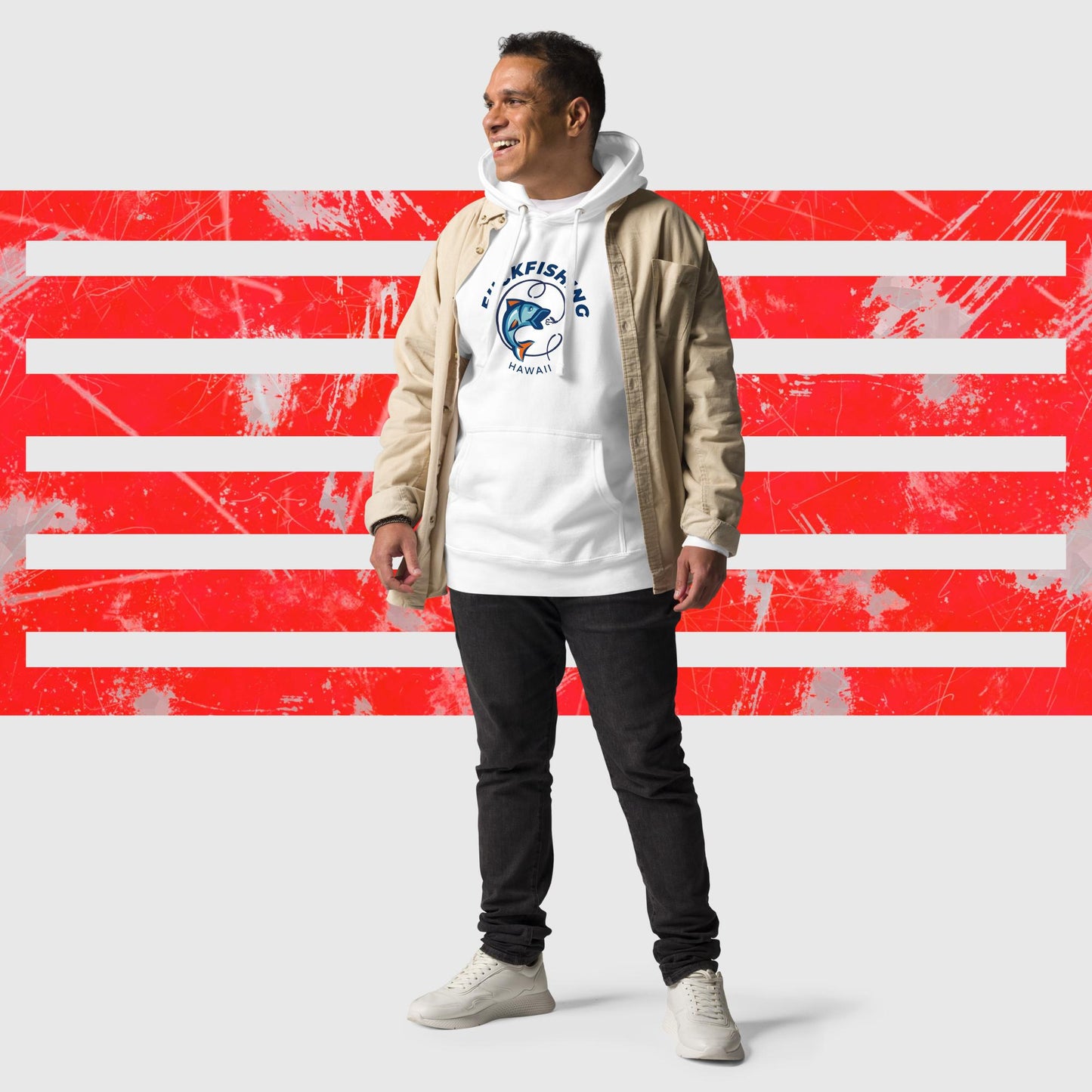 HOODIE AMERICAN FISHERMAN FUCKFISHING HAWAII WHITE FRONT - https://firstamerican.shop/