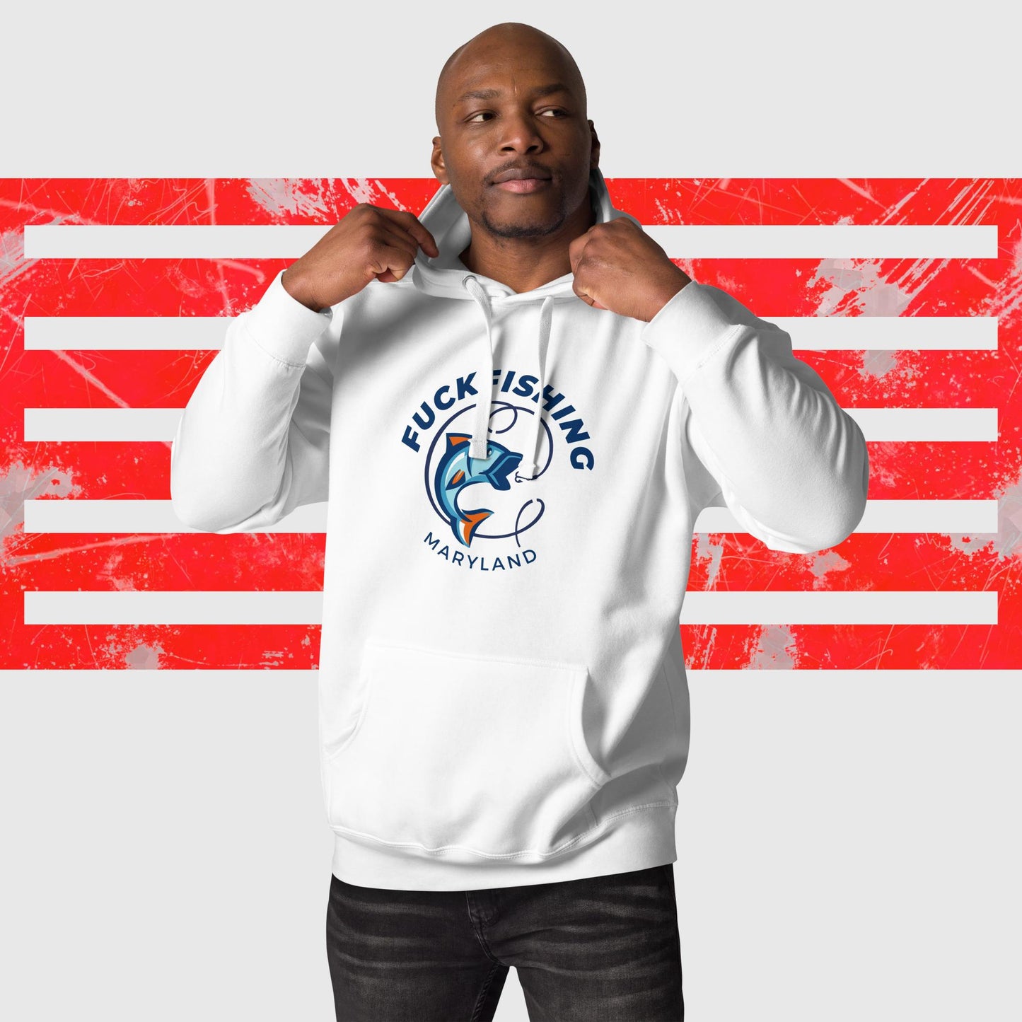 HOODIE AMERICAN FISHERMAN FUCKFISHING MARYLAND WHITE FRONT - https://firstamerican.shop/