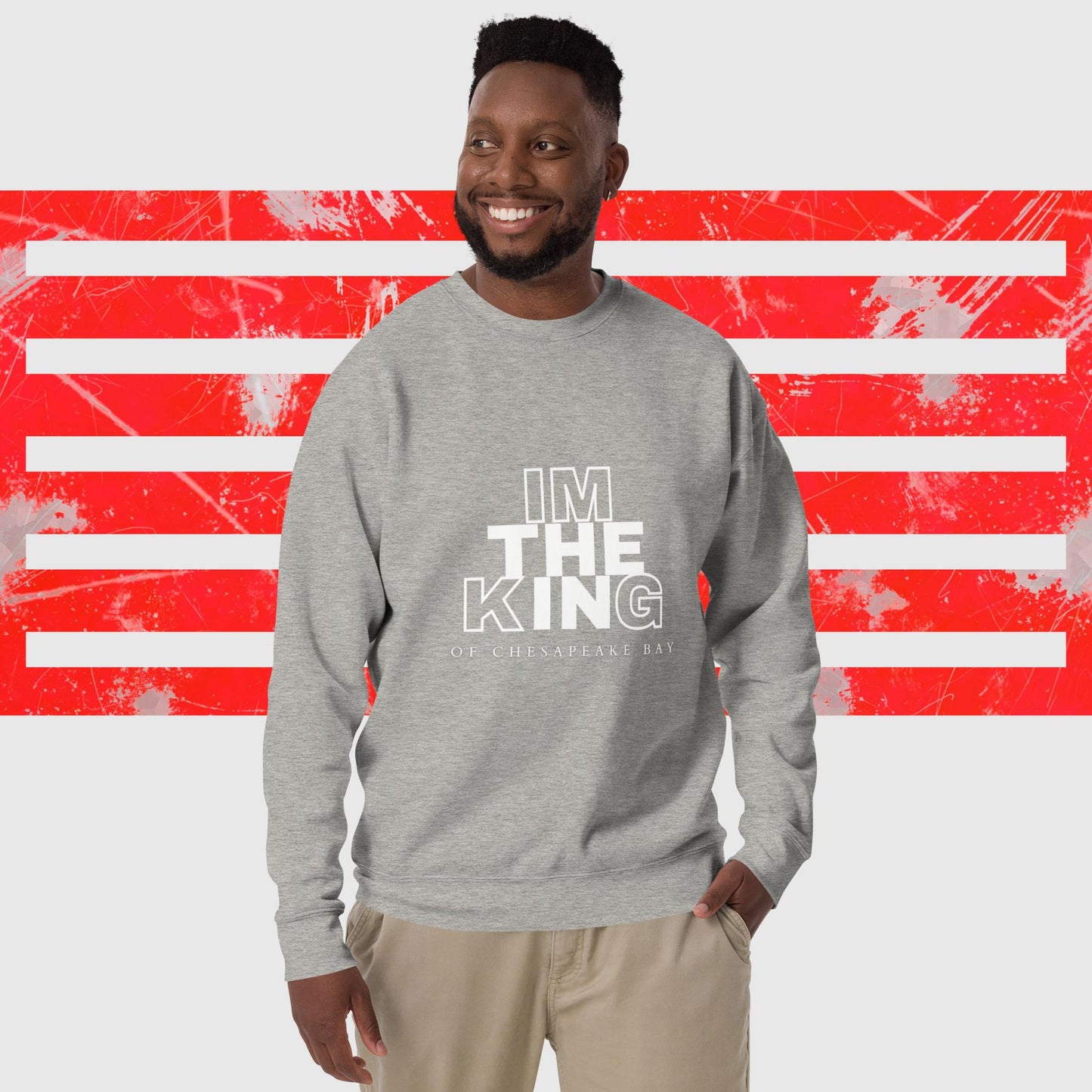 PREMIUM SWEATSHIRT AMERICAN FISHERMAN THE KING OF CHESAPEAKE BAY GREY FRONT - https://firstamerican.shop/