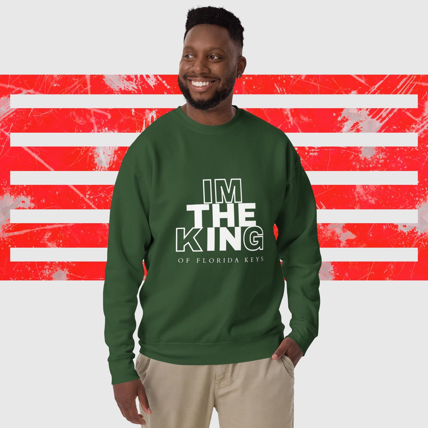 PREMIUM SWEATSHIRT AMERICAN FISHERMAN THE KING OF FLORIDA KEYS ROYAL FOREST GREEN FRONT - https://firstamerican.shop/