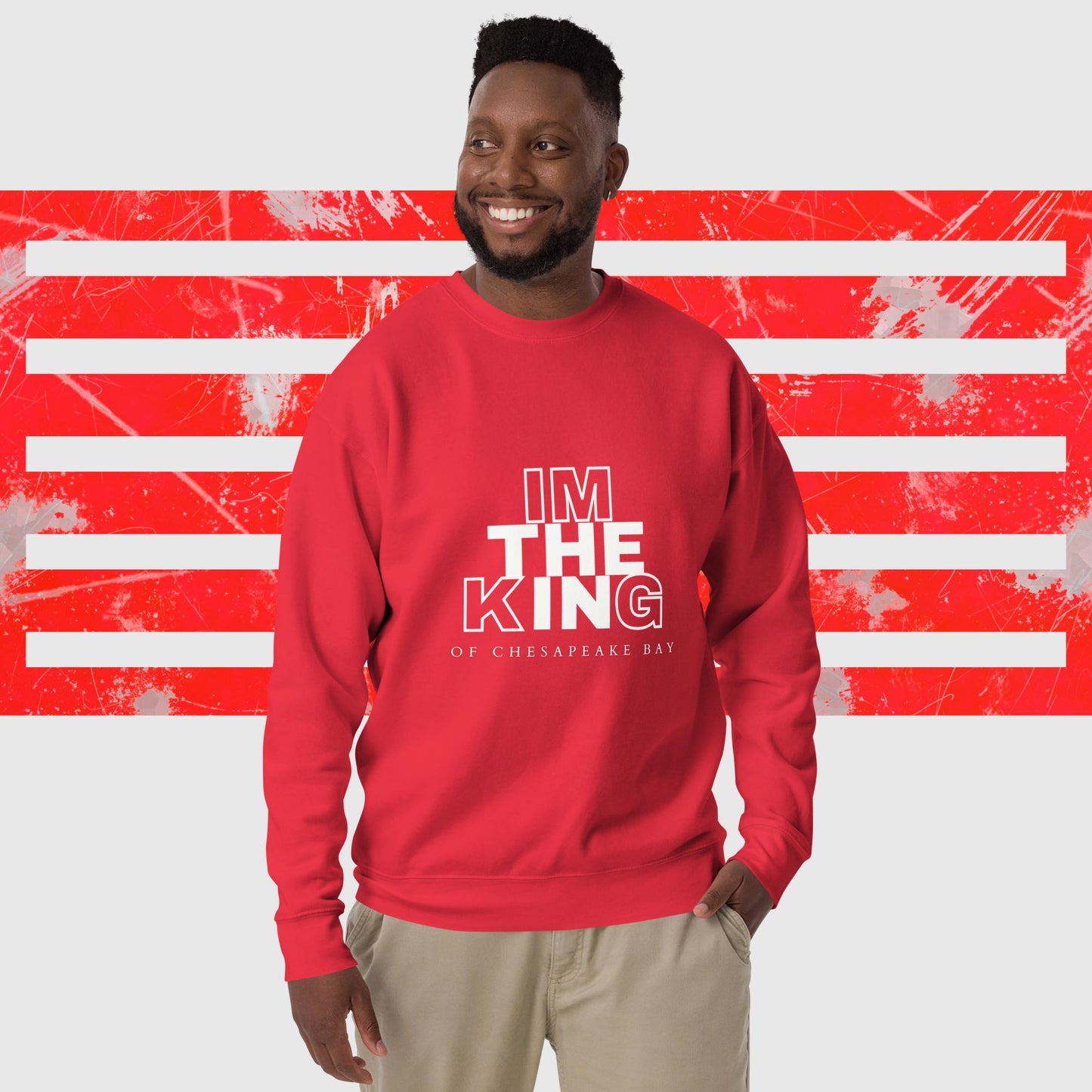 PREMIUM SWEATSHIRT AMERICAN FISHERMAN THE KING OF CHESAPEAKE BAY RED FRONT - https://firstamerican.shop/