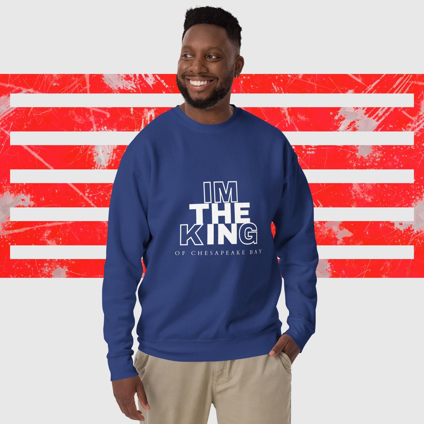 PREMIUM SWEATSHIRT AMERICAN FISHERMAN THE KING OF CHESAPEAKE BAY BLUE FRONT - https://firstamerican.shop/