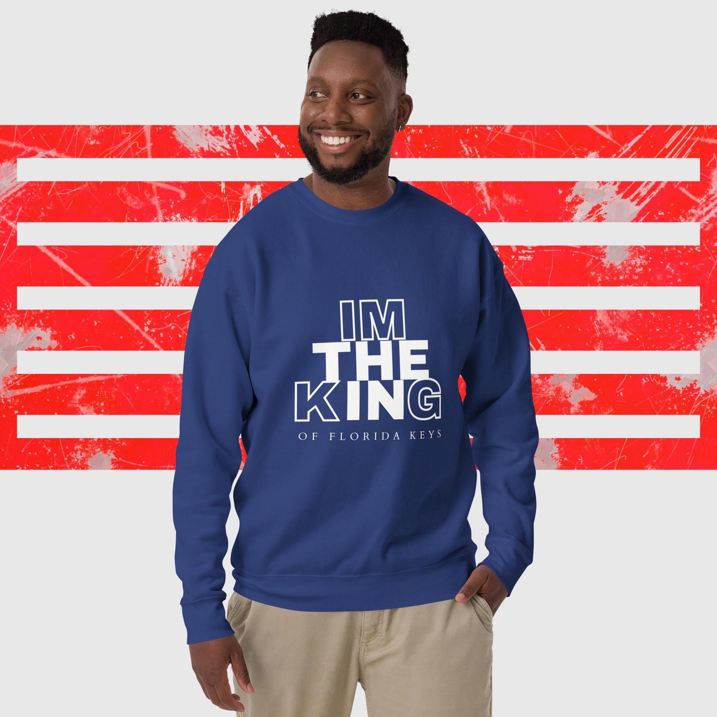 PREMIUM SWEATSHIRT AMERICAN FISHERMAN THE KING OF FLORIDA KEYS ROYAL BLUE FRONT - https://firstamerican.shop/