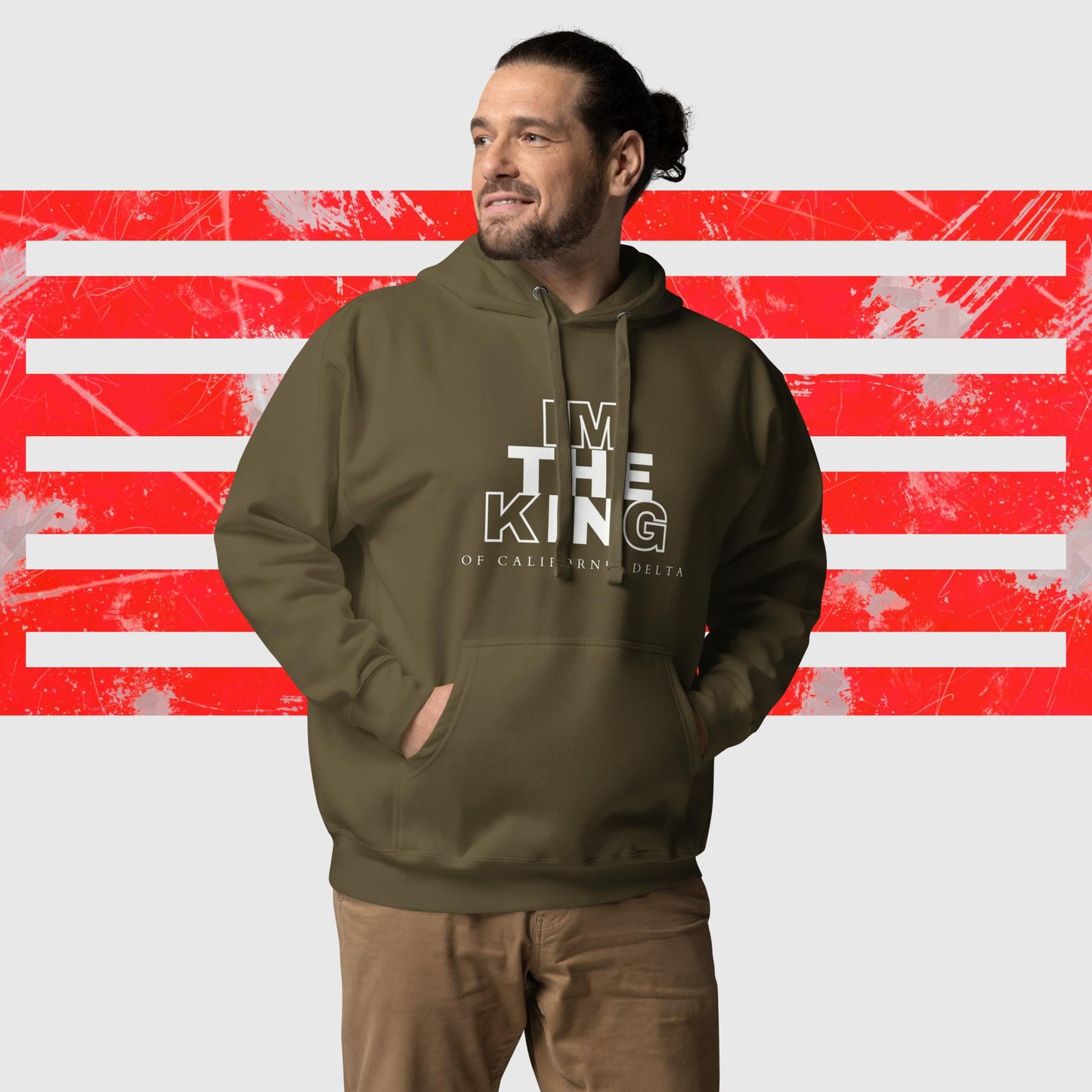 HOODIE AMERICAN FISHERMAN THE KING OF CALIFORNIA DELTA MILITARY GREEN FRONT - https://firstamerican.shop/