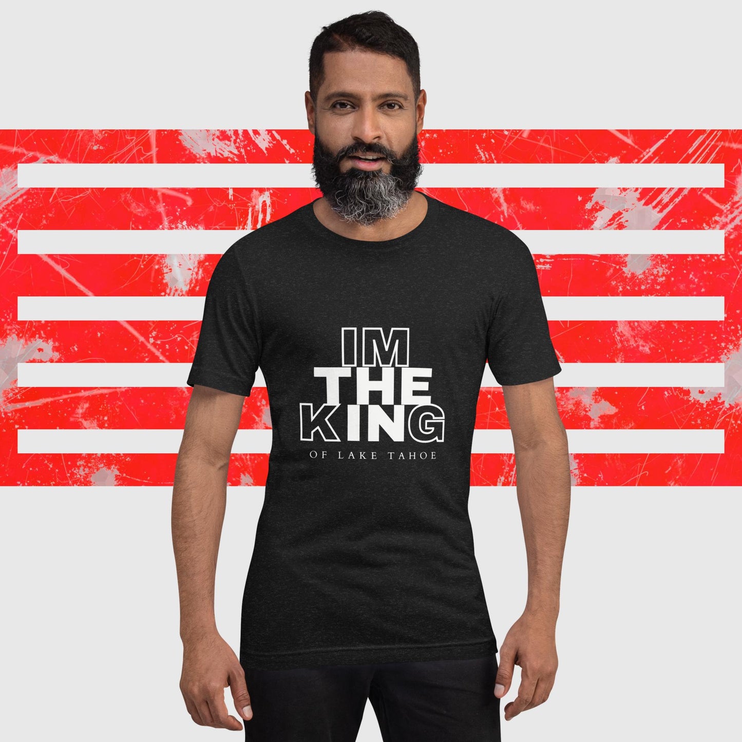 MENS AMERICAN FISHERMAN T-SHIRT THE KING OF LAKE TAHOE BLACK FRONT - https://firstamerican.shop/