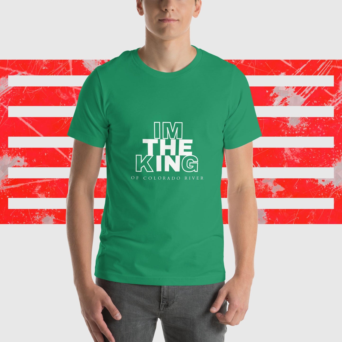 MENS AMERICAN FISHERMAN T-SHIRT THE KING OF COLORADO RIVER GREEN FRONT - https://firstamerican.shop/