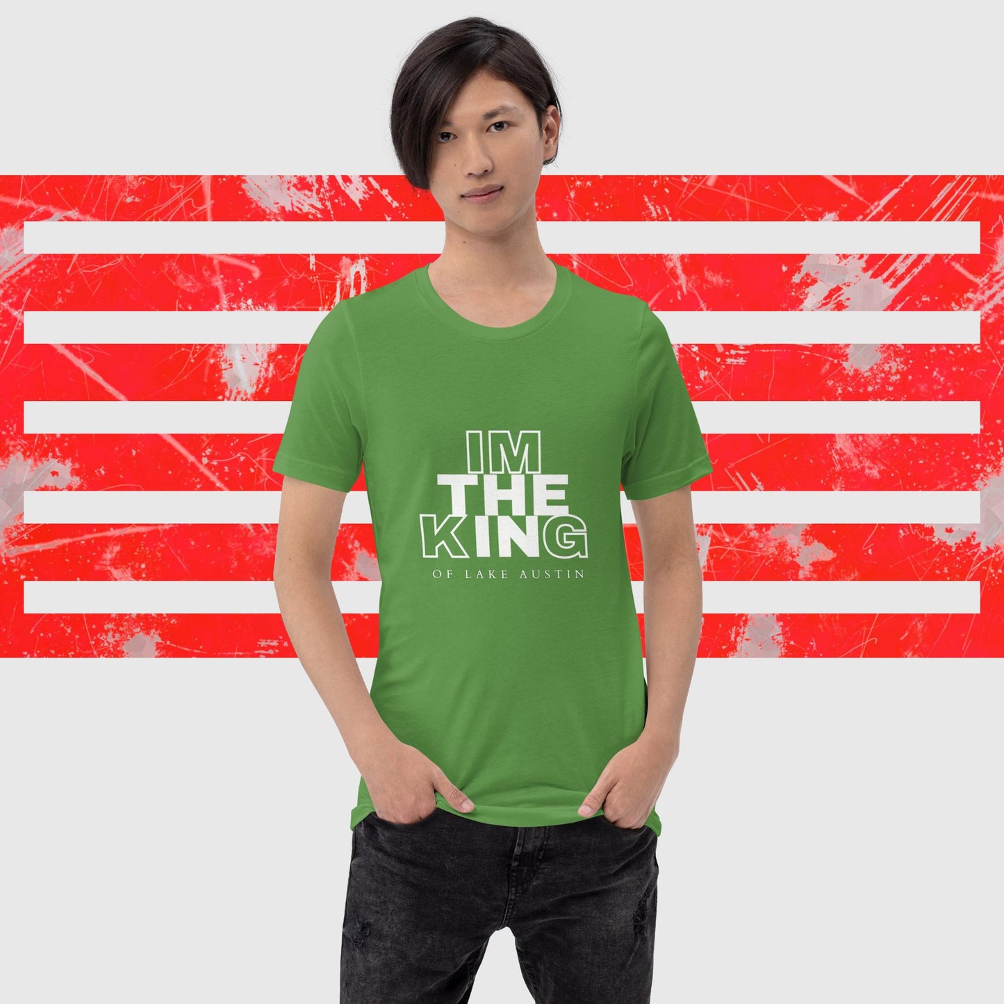 MENS AMERICAN FISHERMAN T-SHIRT THE KING OF LAKE AUSTIN LEAF FRONT - https://firstamerican.shop/