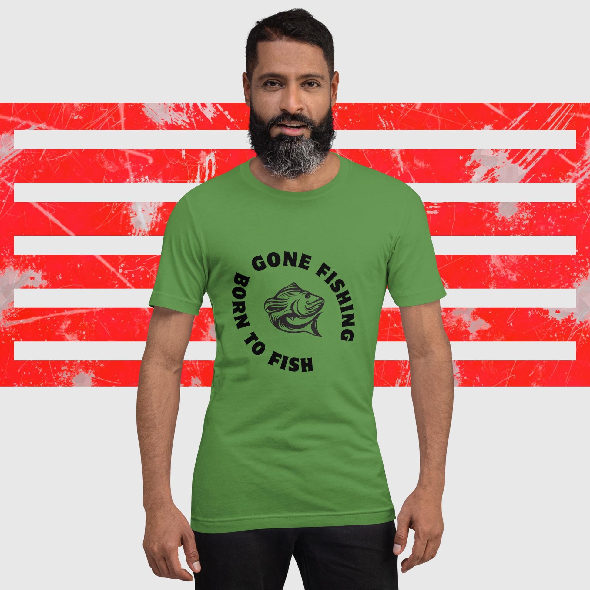 PREMIUM T-SHIRT AMERICAN FISHERMAN BORN TO FISH GONE FISHING GREEN FRONT - https://firstamerican.shop/