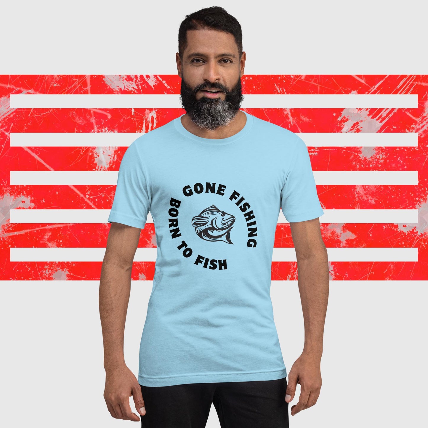 PREMIUM T-SHIRT AMERICAN FISHERMAN BORN TO FISH GONE FISHINGOCEAN BLUE  FRONT - https://firstamerican.shop/