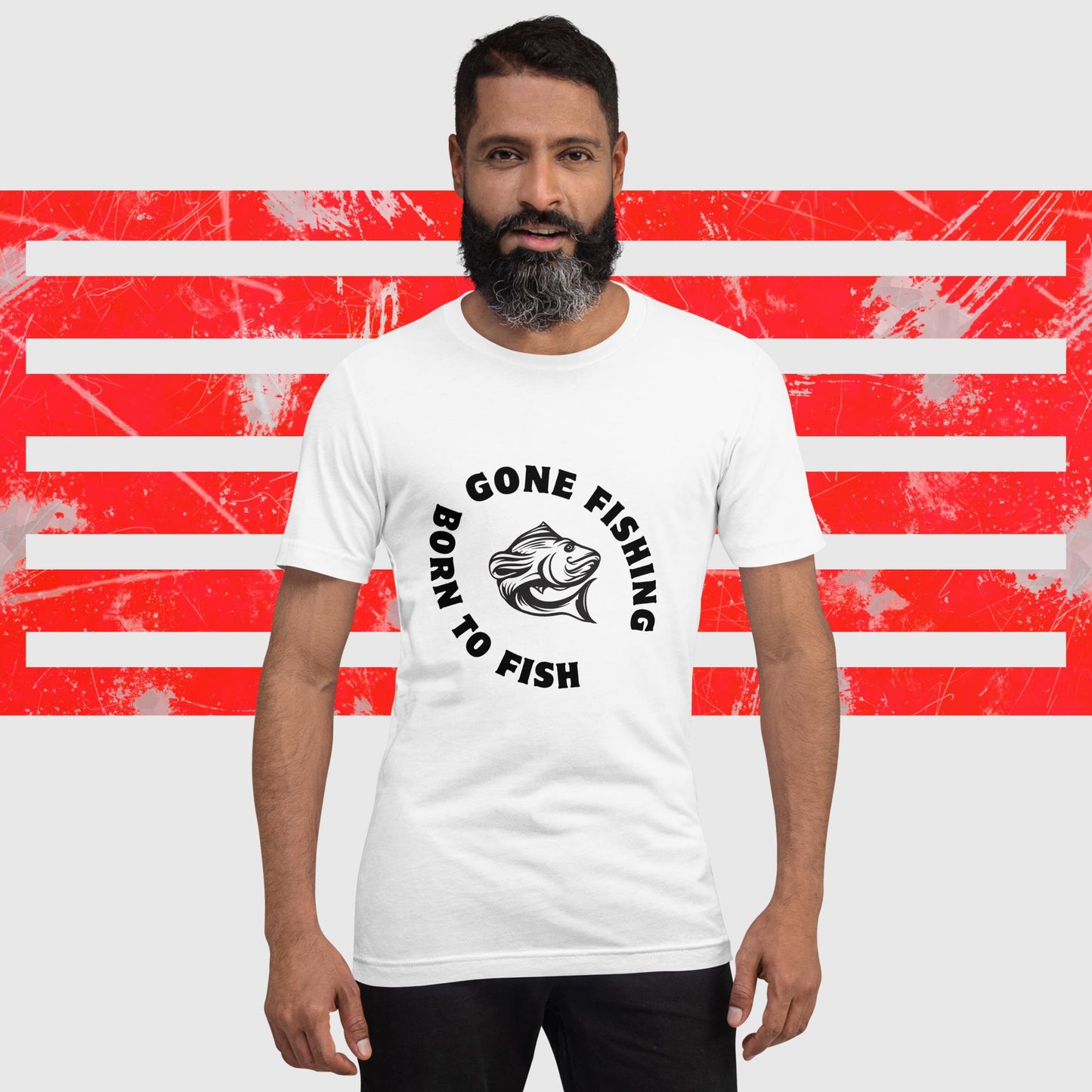 PREMIUM T-SHIRT AMERICAN FISHERMAN BORN TO FISH GONE FISHING WHITE FRONT - https://firstamerican.shop/