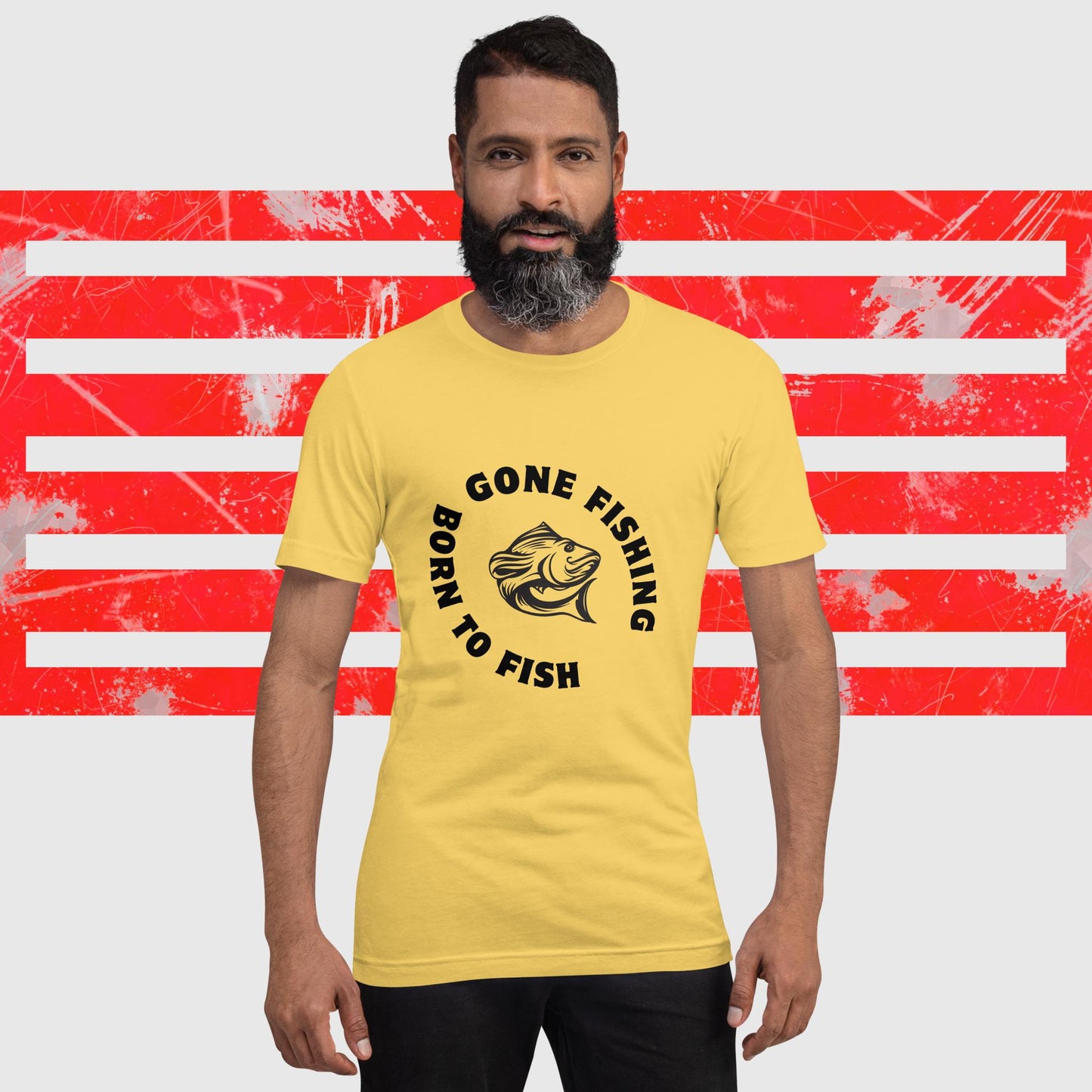 PREMIUM T-SHIRT AMERICAN FISHERMAN BORN TO FISH GONE FISHING YELLOW FRONT - https://firstamerican.shop/