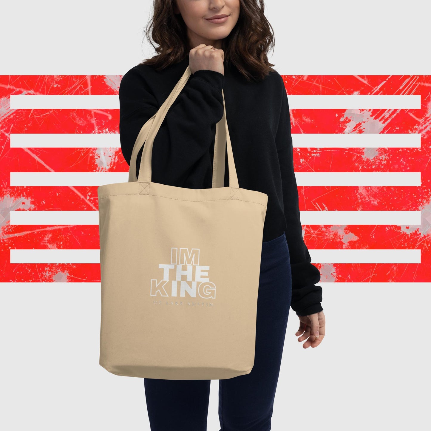 ECO TOTE BAG AMERICAN FISHERMAN THE KING OF LAKE AUSTIN OYSTER FRONT - https://firstamerican.shop/